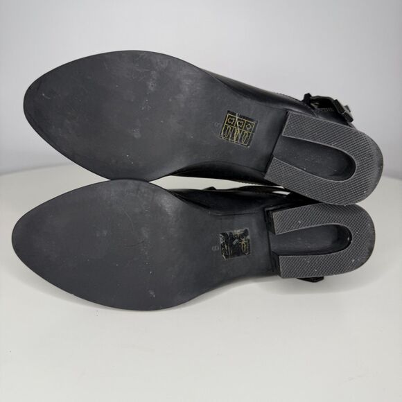 Jeffrey Campbell Everly Cutout Black Leather Ankle Booties Chainlink Heel - Picture 9 of 9